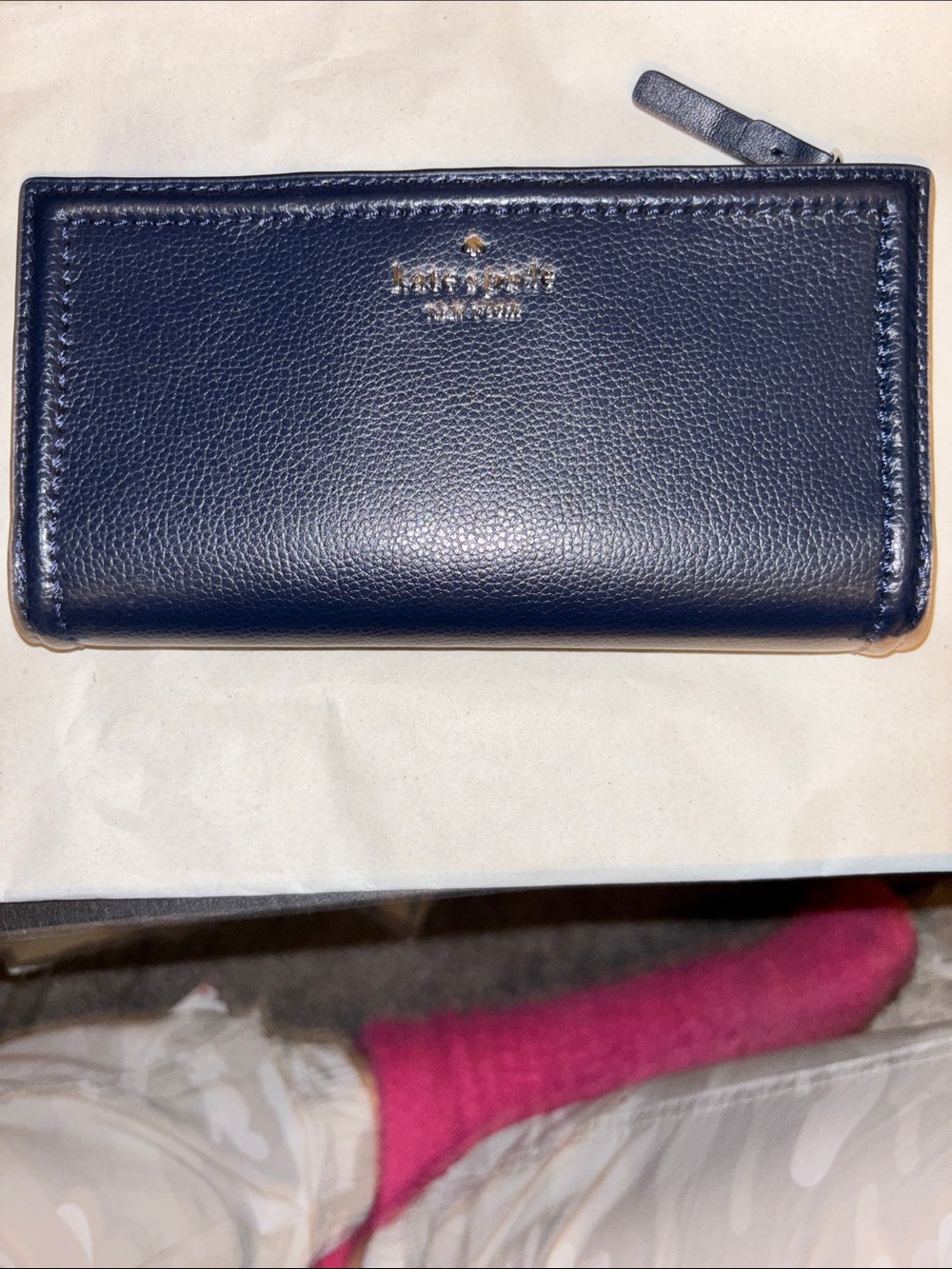 kate spade navy leather zip wallet